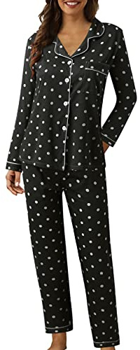 Générique Pyjama femmes d'hiver élégant coton léger long chemise avec boutons et pantalons longs ensemble de nuit douce confortable à manches longues Pajamas maison automne ouvert devant pyjama deux