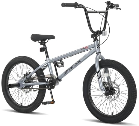 SPATIAL BMX Bike, Freestyle Race Bike Trident Bicycles Beginner for Teen Beginner and Adult Riders, Bike with Hi-Ten Steel Frame (Silver)