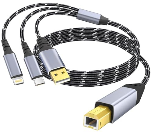 DCNETWORK Printer Cable,USB C&USB-A to USB-B Cable，High Speed Nylon Braided Scanner Printer Cord for Dell Epson Brother Lexmark Xerox Samsung Piano DAC & More 3.3FT