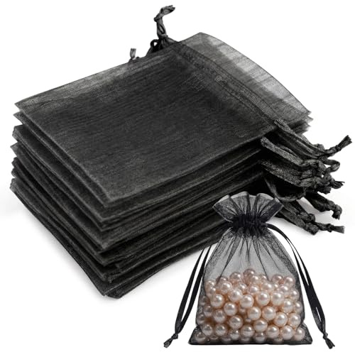 20 PCS White Organza Gift Bags, 7 x9 cm Clear Mesh Pouches, Jewellery Bags, Candy Mesh Pouches for Wedding Favours, Christmas, Birthday, Anniversary, Party Supplies, Black