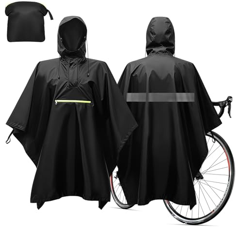 MJFENDAI Cykelregnponcho, Vattentät Regnponcho Herr Dam, Lätt Andningsbar Regnjacka med Huva Och Reflektorer Synfönster för Backpacking, Vandring, Camping, Fiske, Cykling