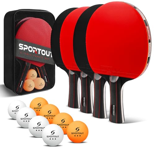 Table Tennis Bats - High-Performance Table Tennis Set with 4Rackets, 8 Premium Ping Pong Balls & Compact Carry Bag for Indoor/Outdoor Competitions (4-Player Set | Red)