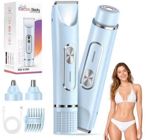 JTF Depiladora Eléctrica Doble Cabeza para Mujer 4 en 1 (Azul)