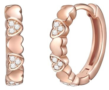 Rafaela Donata Damen Creolen aus 925/- Sterling Silber rosévergoldet mit Herzen Zirkonia weiß - Silbercreolen Klappcreolen Herzohrschmuck Herzschmuck