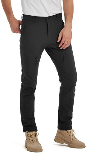 KUTOOK Pantalones Trekking Hombre Invierno Pantalones Soft Shell Hidrófuga Cálidos y A Prueba De Viento con Forro Polar para Senderismo Escalada Montaña(Negro,XL)