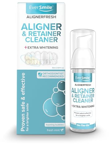 EverSmile AlignerFresh Extra Whitening Foam – Cleaner Compatible w/Invisalign and All Clear Aligners and Retainers – Eliminates Bacteria, Whitens Teeth, Fights Bad Breath – 50ml (1 Pack)