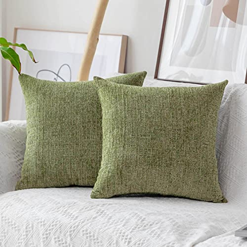 Home Brilliant Green Cushion Covers for Scatter Cushions, Decorative Chenille Square Pillow Cases 45 x 45 with Invisible Zipper, Pack of 2, (45cm x 45cm, Fresh Grass Green)