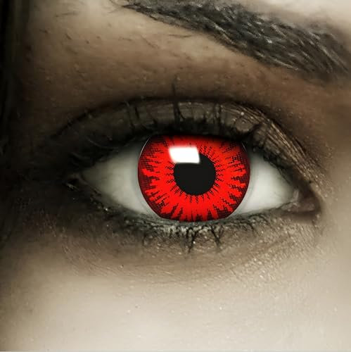 FXCONTACTS Jahreslinsen Rot RED FLOWER + Tattoos + Kontaktlinsenbehälter, 2 Stück (1 Paar) farbige Kontaktlinsen ohne Stärke, weich, ideal für Halloween, Cosplay, Karneval & Fasching