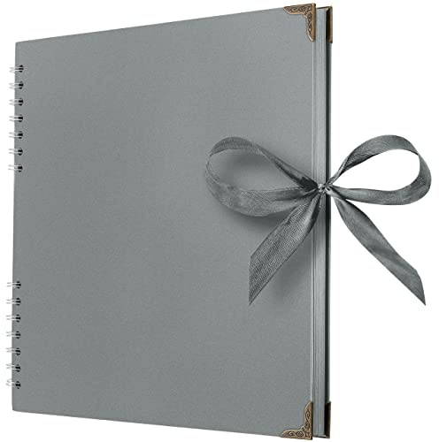 Bstorify Square Scrapbook Photo Albums 80 Pages (28 x 28 Cm) Grey | Thick Paper, Ribbon Closure - Ideal for Your Scrapbooking Albums, Art & Craft Projects (Grey, 28 x 28 Cm)
