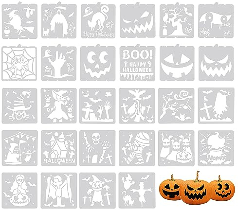 28 Plantillas para Pintar de Halloween, Murciélago, Araña, Fantasma, Elementos para Pintar en Tela, DIY Artesanía, Decoración Pared, Madera