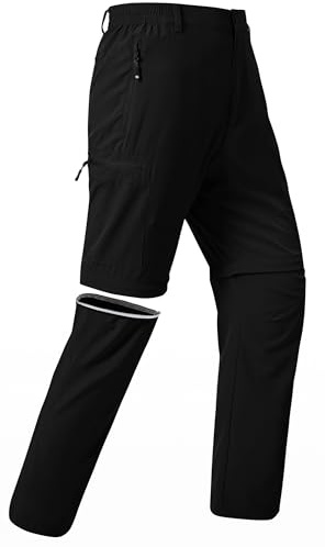 JINSHI Hombre Pantalón Convertible Cortos de Secado Rápido Ligero Zip Off Pantalones de Senderismo Montaña Escalada con 5 Zip-Bolsillos Negro EU 4XL