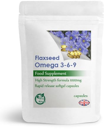 Natural Cold Pressed Flaxseed Oil 1000mg Capsules Omega 3-6-9, Vegan (Pack of 30)