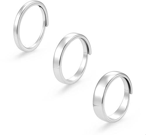 ALEXCRAFT Silver Rings For Women 92 Adjustable Rings For Women Men Ladies Silver Ring Set 2MM/4MM/6MM