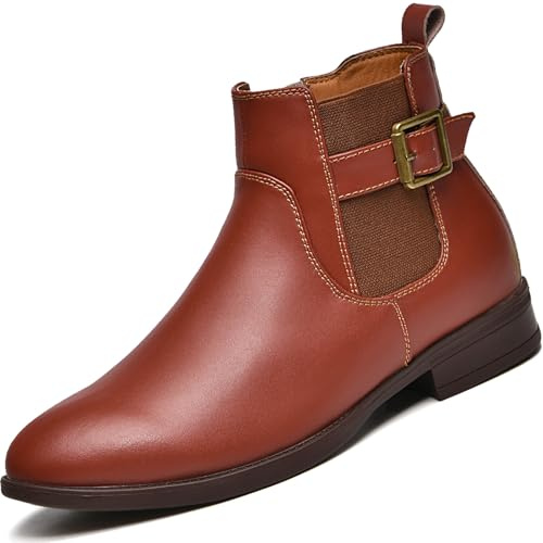Lvptsh Women’s Classic Ankle Boots Side Zipper Leather Chelsea Boots Ladies Walking Booties Low Heel Casual Comfortable Short Booties,RedBrown,EU40