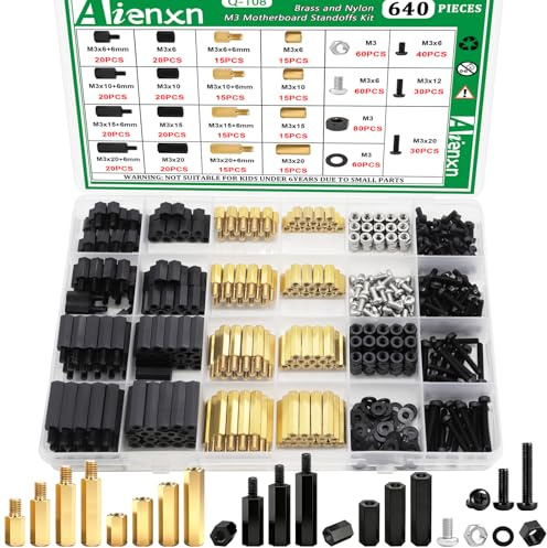 Aienxn 640PCS M3 Brass and Nylon Hex Motherboard Standoffs Kit | Male Female Hex Spacer Standoff Screws Nuts Suitable for Circuit Board, PCB Board etc