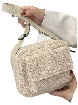 IRGVJIFR Plüsch Taschen Plüsch Stoff Schulter Umhängetasche Damen Kleine Winter Handtaschen(Beige)