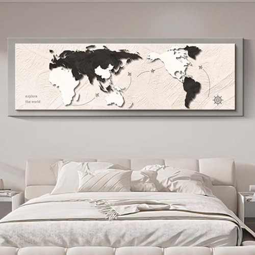 Tqertrtfxa Quadro Decorativo con Mappa del Mondo in Rilievo 3D per Soggiorno,Dipinto murale con Sfondo Color Crema per Divano,Soggiorno,corridoio e corridoio.(D,120 * 40cm/47.2 * 15.7in)