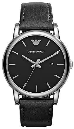 Emporio Armani Uhr für Herren, DreizeigerDatumswerk, 41mm Silbernes Edelstahlgehäuse mit Lederarmband, AR1692