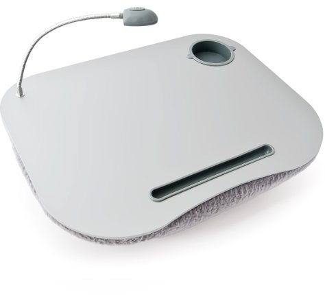 Relaxdays Laptopkissen, LED-Licht, tragbar, flacher Lapdesk, mit Getränkehalter, weiches kleines Schosstablett, grau