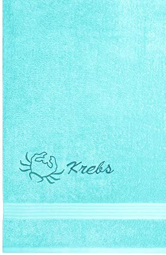 Lashuma Linz Badetuch Türkis, Duschtuch 70x140, Handtuch Bestickt mit Tierkreiszeichen Krebs