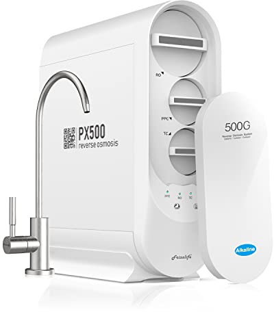 Frizzlife RO Reverse Osmosis Water Filtration System - 500 GPD Fast Flow Under Sink RO Water Filter, Tankless, Reduces TDS, 8 Stage, 2:1 Pure to Drain, Compact, BPA Free, PX500-A