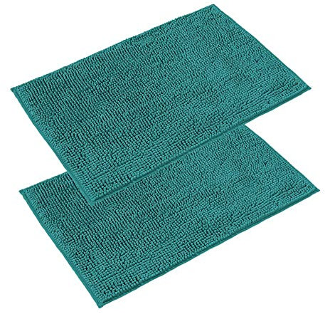 PANA® Badeteppich-Set 'Paris' (2er Pack / 50 x 80 cm) • Flauschige Duschvorleger für Badezimmer und WC • Chenille Badematten • Waschbare und rutschfeste Badvorleger • Farbe: Petrol