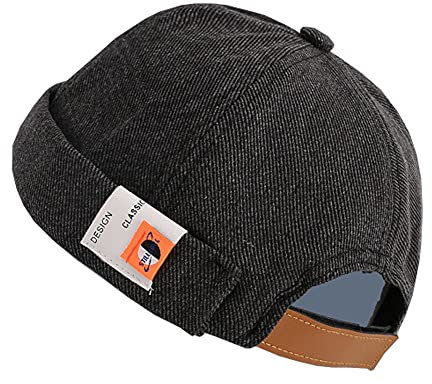 Herrenmütze, Dockermütze, Beanie, Matrosenmütze, Arbeitermütze, Rollmanschette, Retro, randlos, verstellbar, Erdschwarz, Einheitsgröße