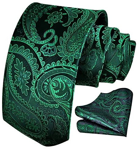Bon4Extrao Krawatte Grün für Herren, Paisley Krawatten mit Einstecktuch Set Breite 8,5cm für Hochzeit Party Geschenk, lebendige Farbe Perfekt für jede Gelegenheit
