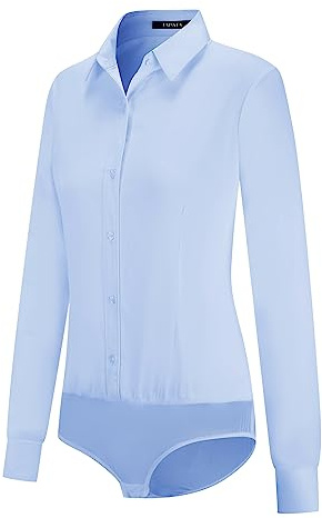 Tapata Body da Donna Camicetta abbottonata Monopezzo a Maniche Lunghe Camicia da Lavoro da Ufficio Tinta Unita Top Casual, Light Blue, XX-Large
