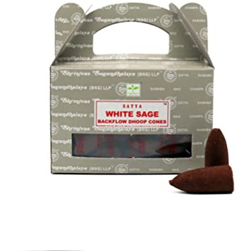 Scatola di 24 coni di incenso Backflow Salvia Bianca – Incenso indiano naturale Satya Sai Baba - Durata 20 Minuti - Realizzati a mano