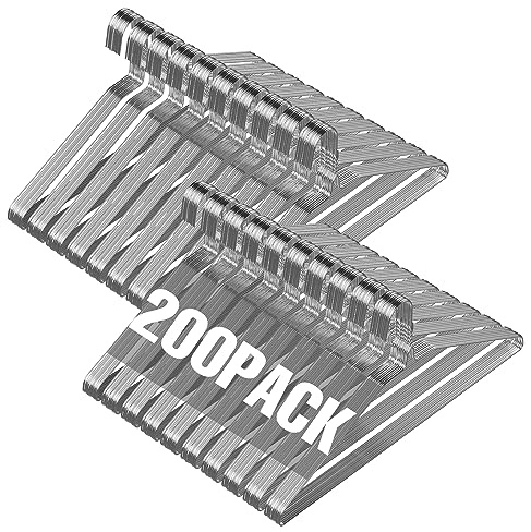 SPECILITE Wire Metal Clothes Hangers Bulk 200 Pack for Standard Size Suits, Coats, Shirts, Pants, Skirts, Space Saving, Non Slip,16 Inch 12 Gauge Ultra Thin, Silver