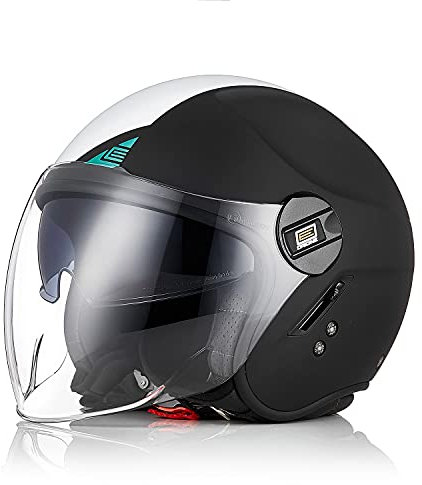 ORIGINE Motorradhelm Jethelm Roller Helm Scooter Helm Chopper Helm Moped Mofa Helm mit Doppelvisier ECE Zertifizierung (Next White-Blue-Black,S)
