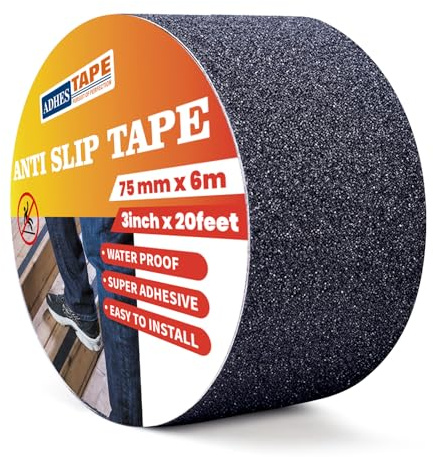 ADHES Nastro antiscivolo, adesivo antiscivolo per Universal Nero, 75mm x 6 m, alta trazione, adesivo forte, impermeabile