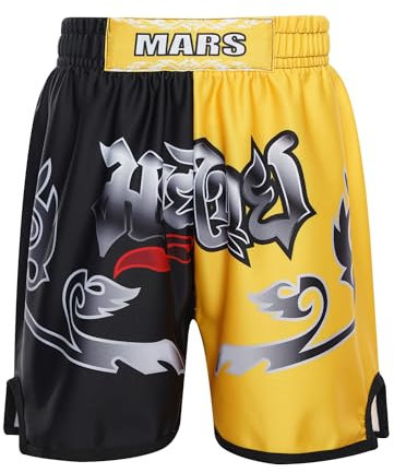 Freebily Kinder Jungen MMA Box Shorts Muay Thai Kickboxen Kurze Hose Trainingshose zum K1 Boxen Käfigkämpfen Lauf- und Kampfkunst Kampfsport Schwarz&Gelb 122-128