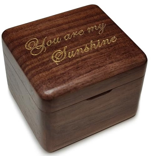 Caja de música de madera maciza natural grabada con láser You are My Sunshine, mini marco de fotos, caja musical Tune of You are My Sunshine (madera de nogal)