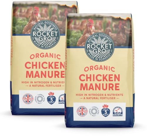 RocketGro Organic Chicken Manure – 2 x 20L – High-Nitrogen Natural Fertilizer – Fine Grain Texture, Easy to Mix, Fast-Acting – Ideal for Flower Beds, Vegetable Beds, Compost Blends