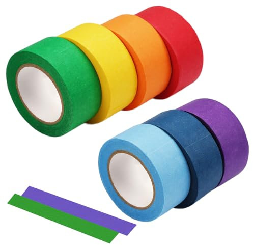 8 Rollos Celo Colores 2.5Cm X 13M Cinta De Carrocero, Escribible Cinta Adhesiva De Colores, Cinta Carrocero, Cinta De Enmascarar Colores, Cinta Adhesiva Colores para DIY, Manualidades, Artes