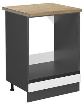 Vicco Herdumbauschrank R-Line, Weiß, 60 cm J-Shape, AP Eiche, zur freien Kombination innerhalb modularer Küchensysteme