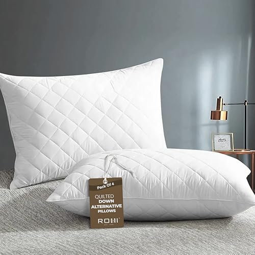 Rohi Luxury Microfibre Quilted Bed Pillows 4 Pack | Down Alternative Hotel Quality Pillows | Anti-Allergy & Breathable | 45 × 66 cm