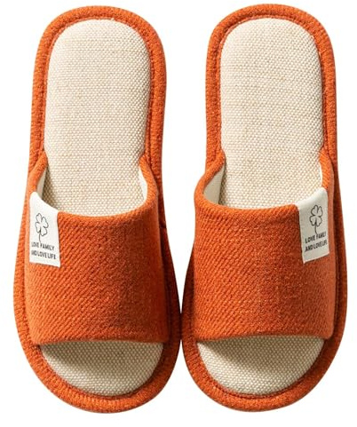 Colexy Pantofole da Donna Antiscivolo, Lino di Cotone Materiale Comode e Traspiranti Slippers per Interni Pantofole Ospiti Lavabili Primavera Estate Ciabatte per Hotel Casa Spa (Arancione, 36-37)