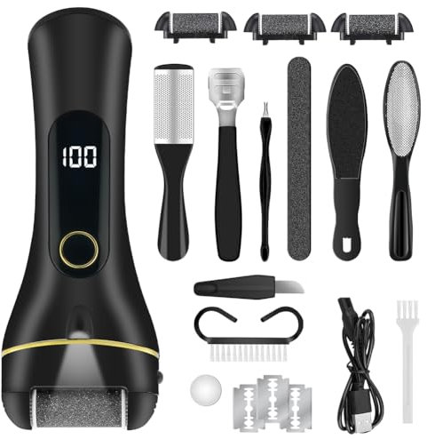vsshe Pedicure Elettrico Professionale Piedi, 17 in 1 Lima per Piedi Elettrica, Pedicure Elettrico Set Cura del Piede, con 3 Rulli di Ricambioe 2 Velocità, per Rimozione Pelle Dura,Calli, Nero