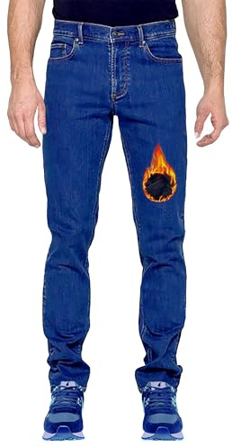 Vaqueros térmicos para hombre Mastino, cálido forro polar elástico, ajuste cómodo, 5 bolsillos pierna recta, Mediano Denim, 44