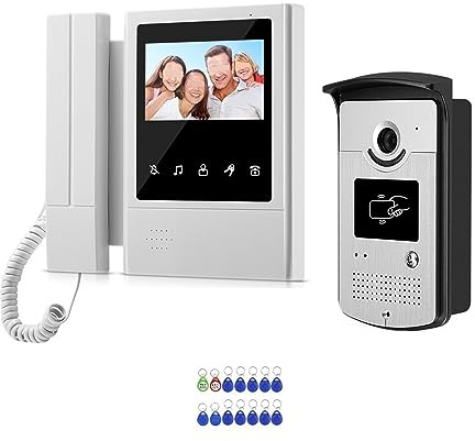 Sistema de intercomunicación con videoportero con Cable RFID a Color de 4,3 Pulgadas y visión Nocturna para monitores de Interior (Solo una cámara)