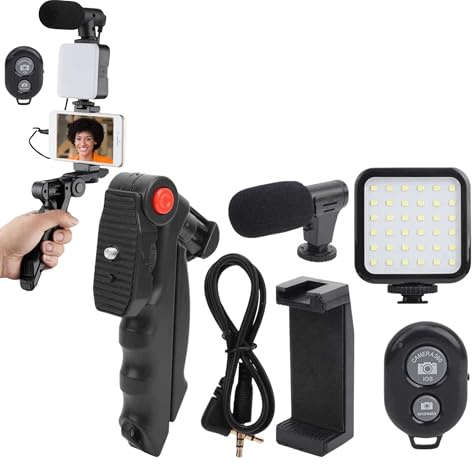 PARENCE.- Kit Completo de vlogging para Smartphone - trípode Ajustable, micrófono direccional, iluminación LED, Mando a Distancia Bluetooth, Soporte Universal - grabación de vídeo, Streaming