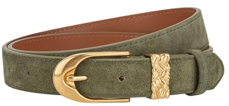 NJDQFA Ceinture en Daim Marron,Boucle Dorée,Ceintures en Cuir Véritable pour Femmes, Ceinture Femme Cuir Suédé pour Jeans,Pantalons Habillés Veste Pulls Automne/Hiver,Vert,110CM/43.3''