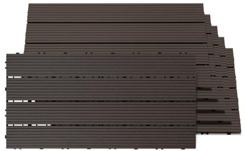 Jaxguom 30 stycken WPC terrassplattor, 30 x 60 cm WPC-plattor, trädgårdskakel med klicksystem, terrassbrädor balkongkakel, vattentäta klickplattor terrass, för 5 m² kaffe