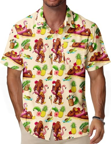 WISMBOX Men's Hawaiian Shirts Short Sleeve Casual Button Down, Tropical Summer Beach Holiday Shirt with Pocket, Festival Aloha Top