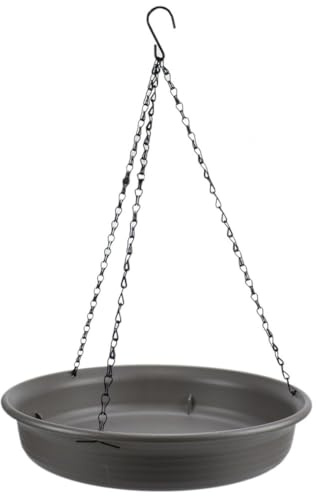 Homeponnew Baignoire et mangeoire à oiseaux en acier inoxydable et plastique à suspendre pour oiseaux sauvages, bol d'eau carré de 31 cm avec chaîne résistante à la rouille, utilisation dans le jardin