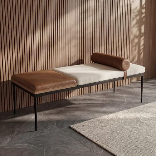 Ya-Home Banc de Lit Moderne en Cuir et Chenille,140 x 55 x 47 cm, Blanc
