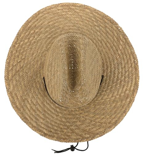 CATIEBYE Chapeau de Paille Homme Jardinier Tissé Léger et Respirant, Chapeau de Soleil Rustique Large Visière Solaire pour Travail en Extérieur et Tenue Décontractée